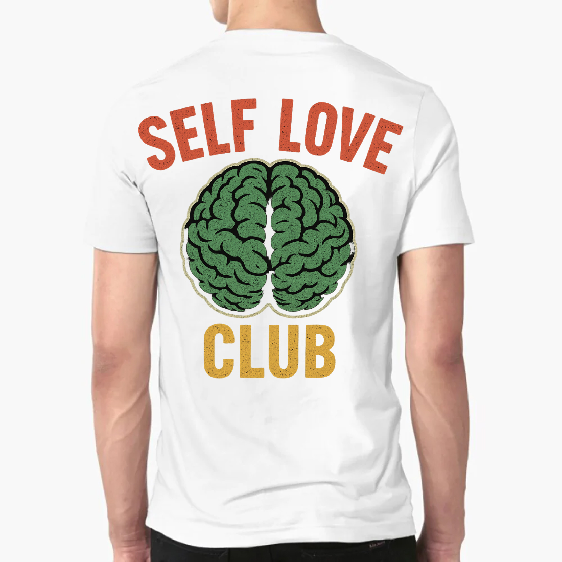Self Love Club – Mental Wellness Brain T-Shirt Design preview image.