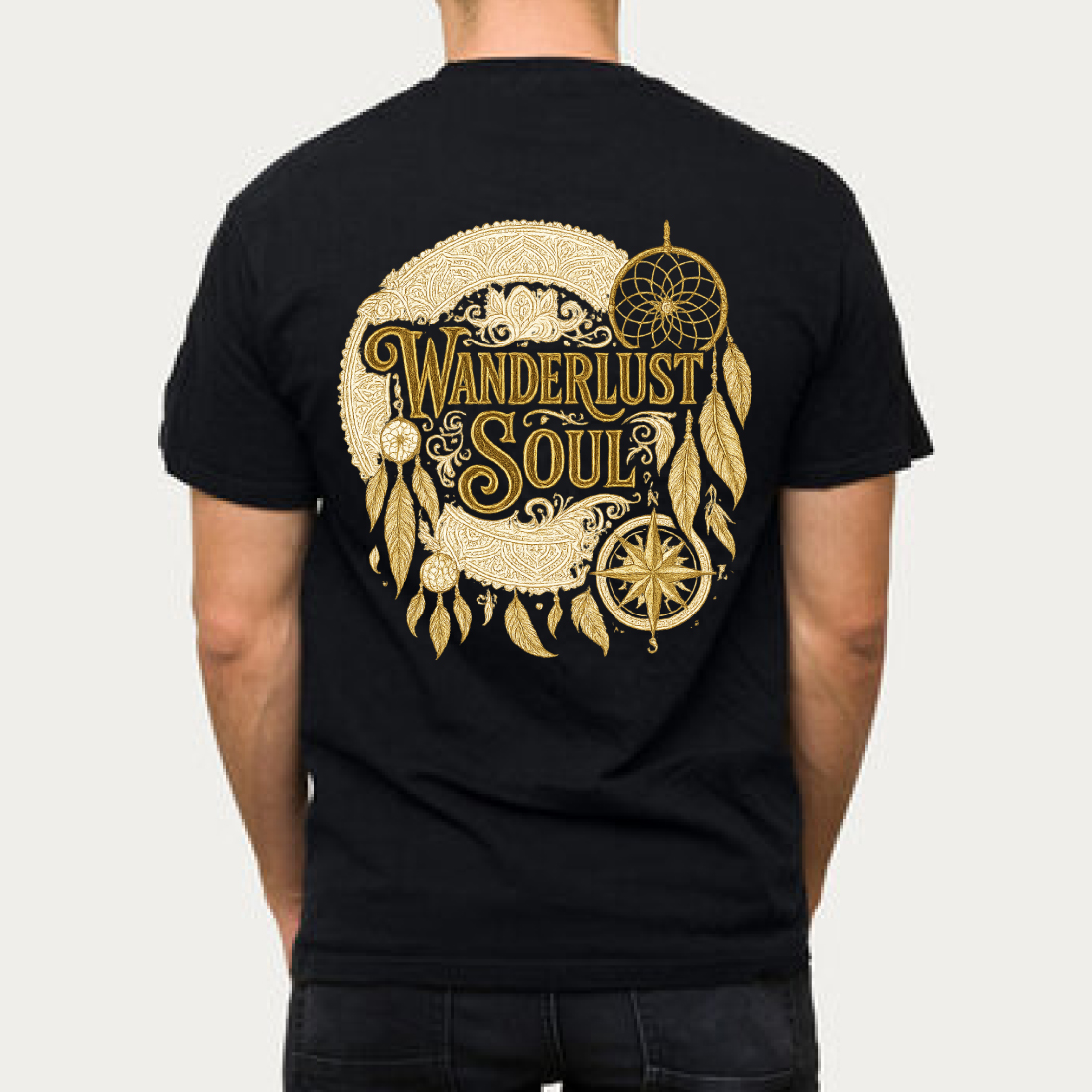Wanderlust Soul Bohemian T-Shirt Design with Dreamcatchers and Compass preview image.