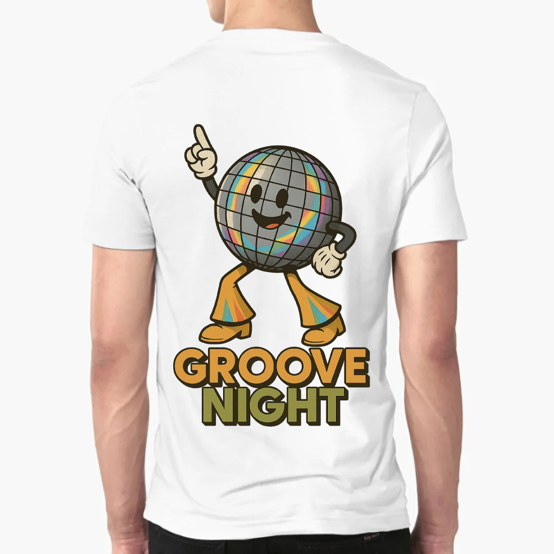 Groove Night Disco Ball Character T-Shirt Design - Retro 70s Dance Party Graphics preview image.