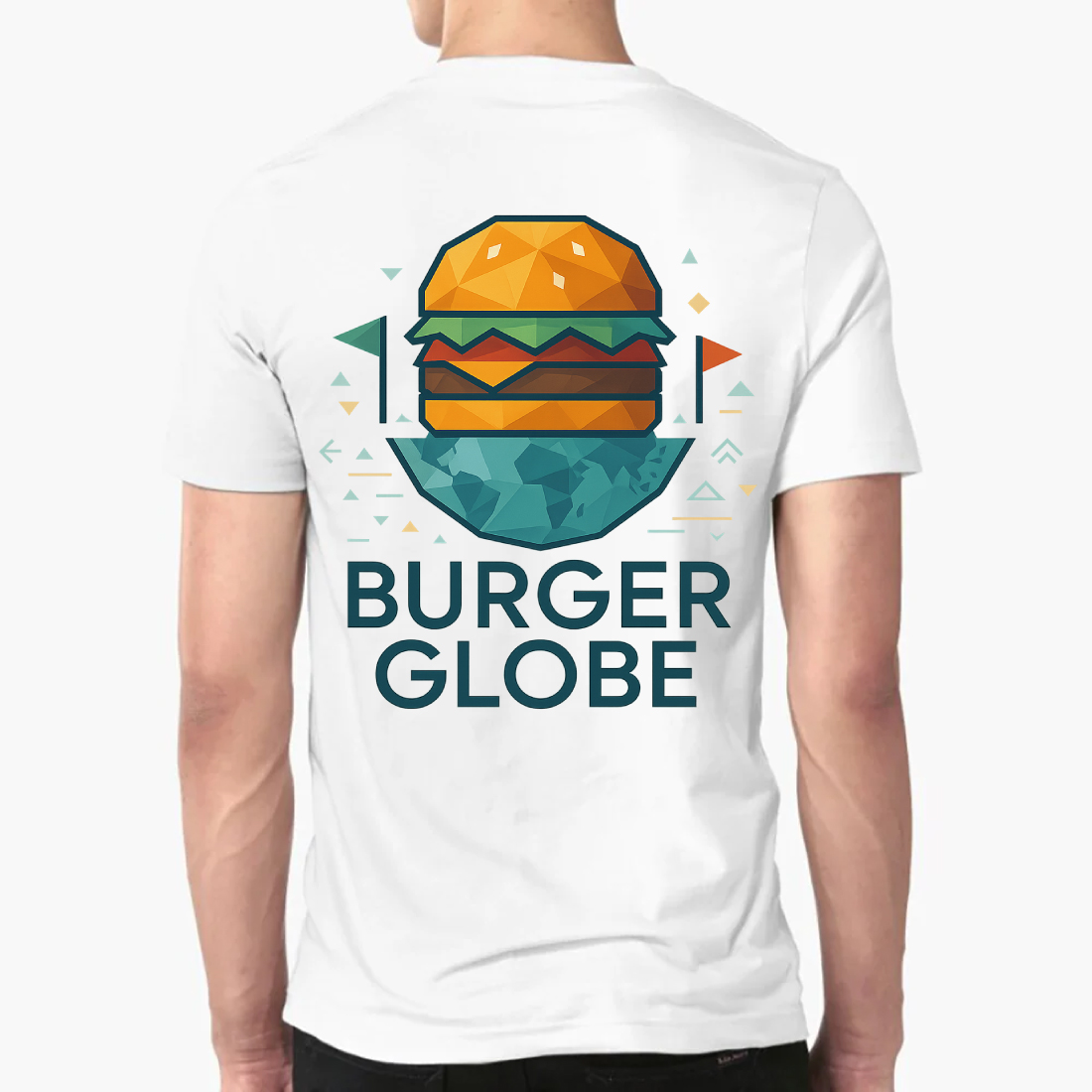 Burger Globe Modern T-Shirt Design - Geometric Food Graphic preview image.