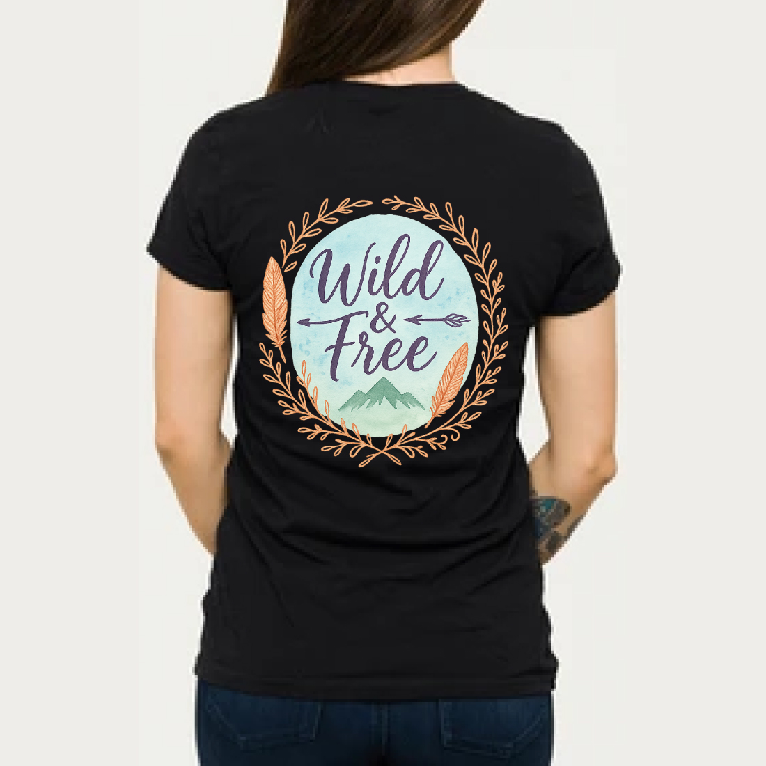 WILD & FREE T-shirt design preview image.
