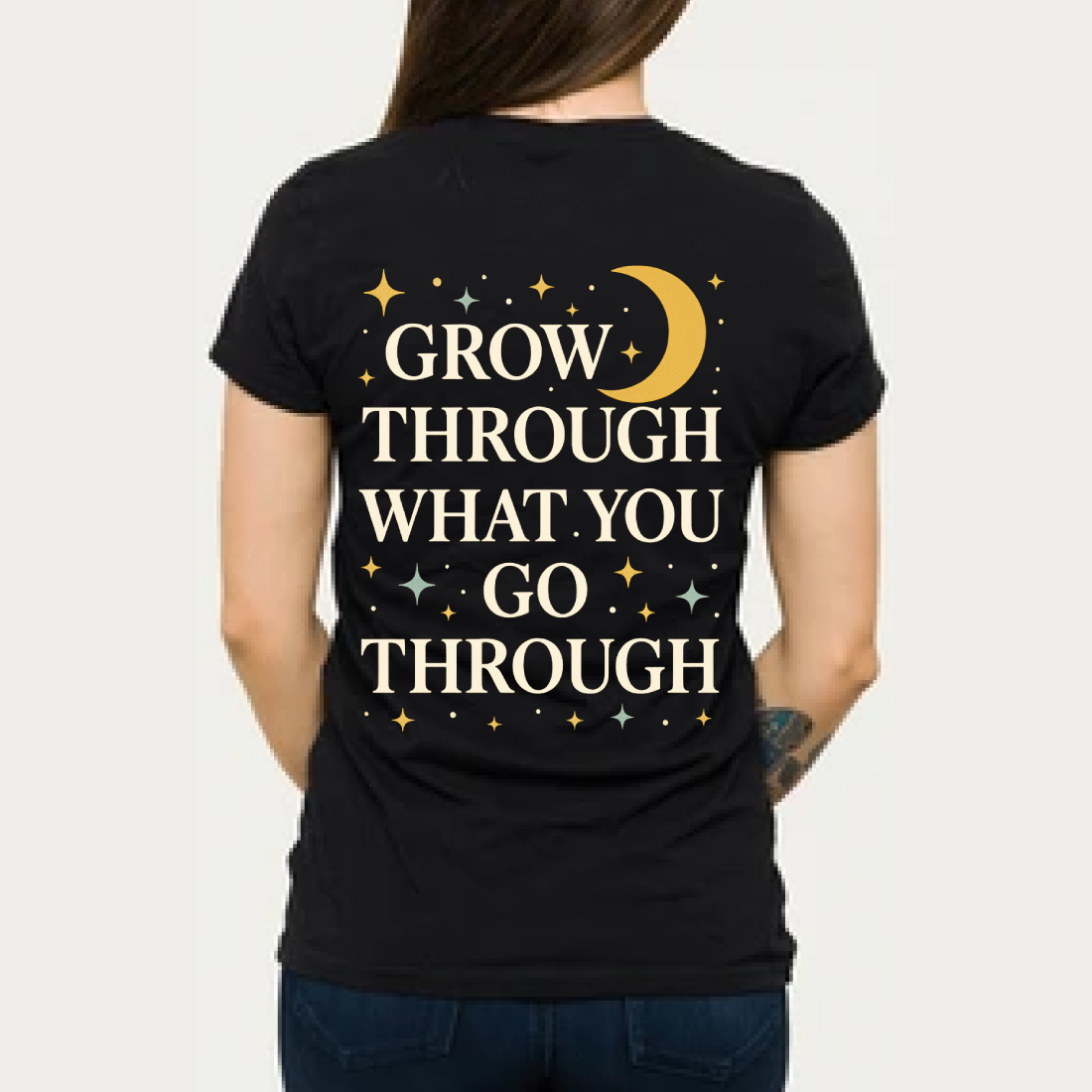 Grow Through What You Go Through Moon Stars T-Shirt Design preview image.