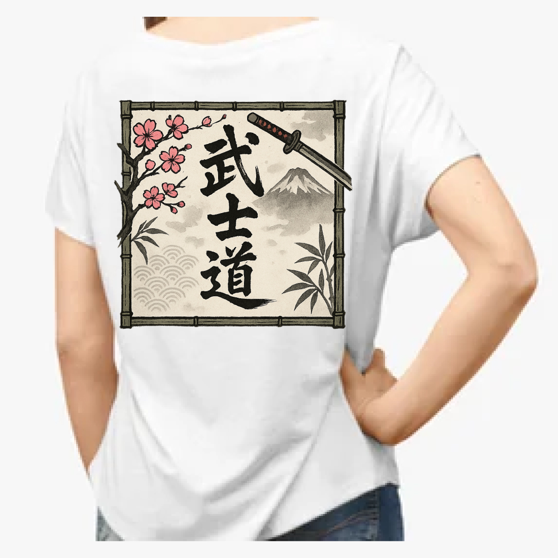 Bushido Japanese Samurai T-Shirt Design - Traditional Martial Arts Kanji Graphic Tee preview image.
