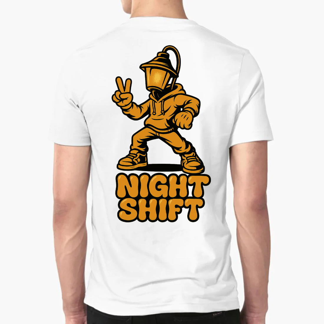 Night Shift Worker T-Shirt Design - Vintage Gas Mask Character Vector Graphic preview image.