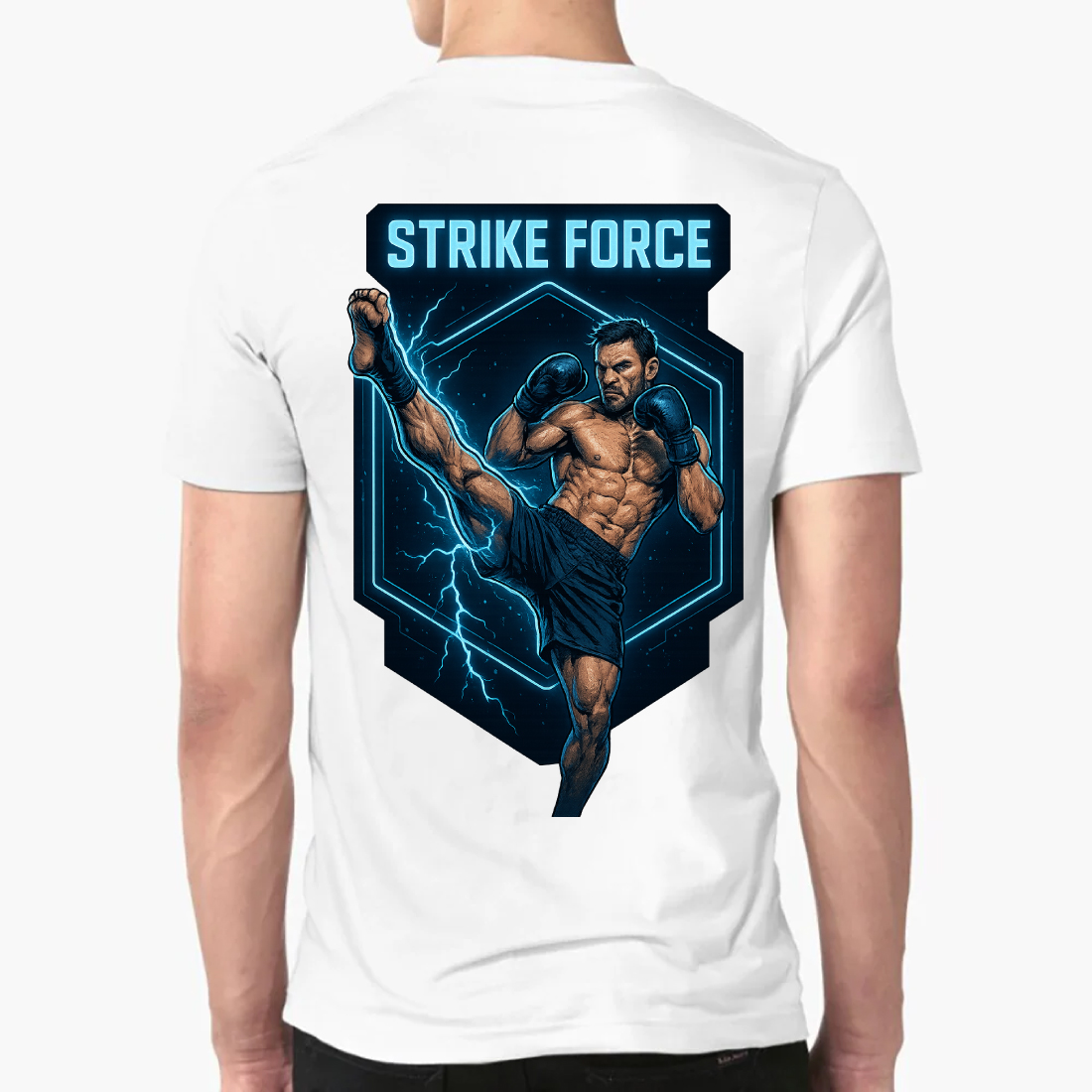 Strike Force Fighter T-Shirt Design - Combat Sports Martial Arts Graphic Tee Vector Art preview image.
