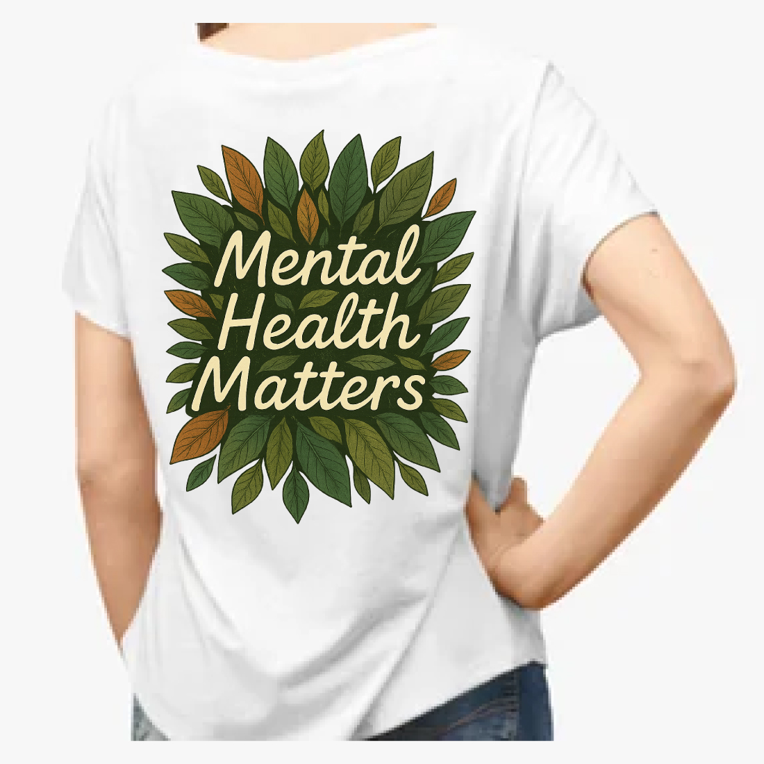 Mental Health Matters Leaf Wreath T-Shirt Design preview image.