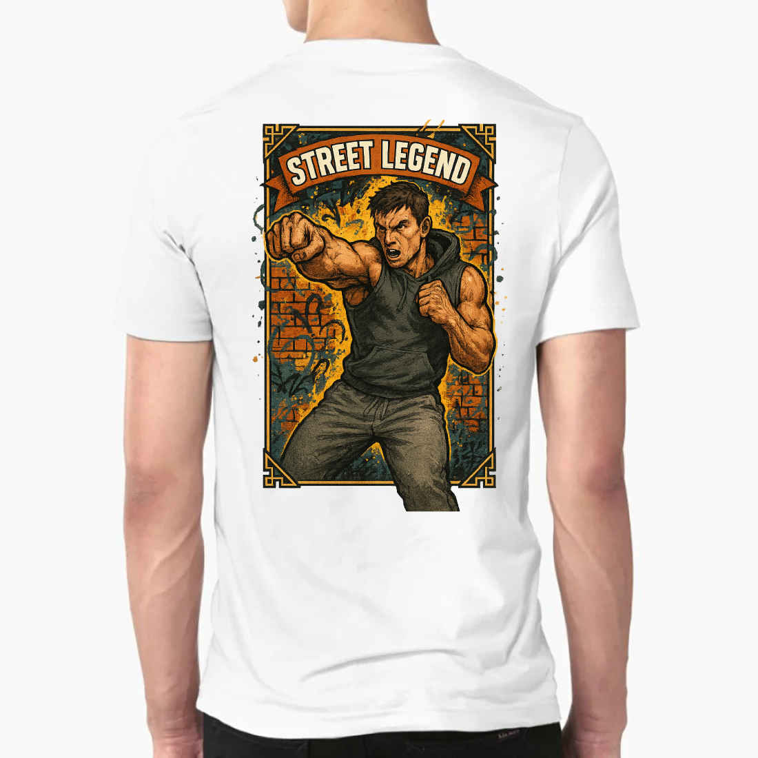 Street Legend Fighter T-Shirt Design - Urban Combat Street Art Vector preview image.