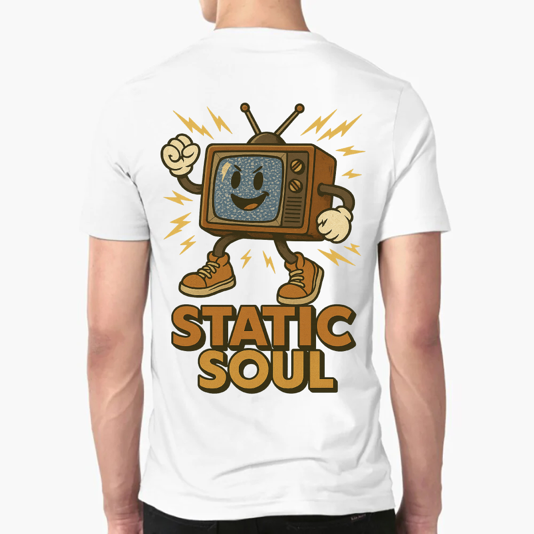 Static Soul Retro TV Character T-Shirt Design - Vintage Television Nostalgia Graphics preview image.