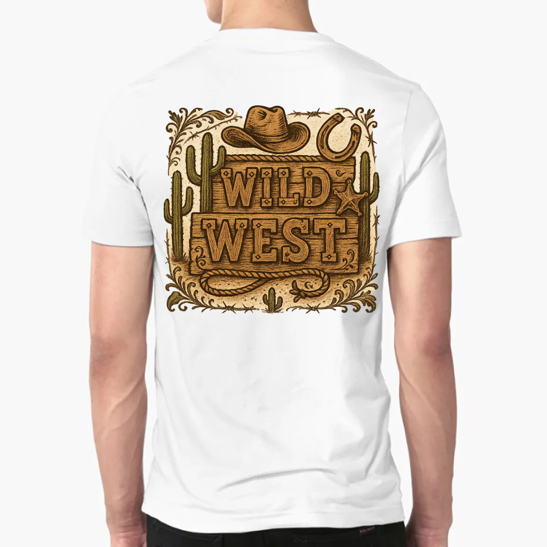 Wild West Cowboy T-Shirt Design - Vintage Western Ranch Graphic Tee preview image.