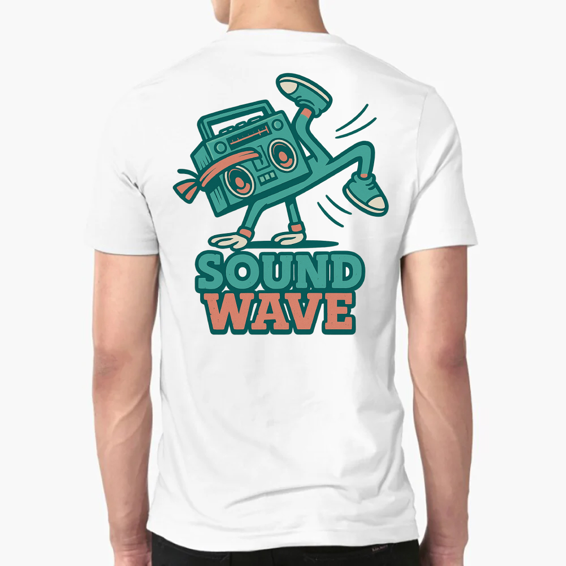 Sound Wave Retro Boombox Character T-Shirt Design - 80s Hip Hop Music Graphics preview image.