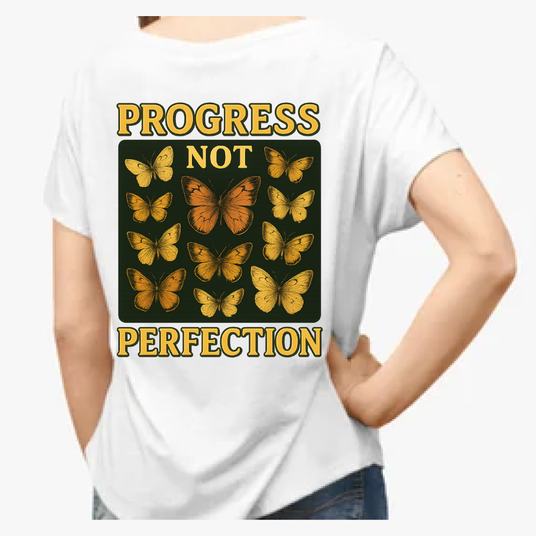 Progress Not Perfection Butterfly T-Shirt Design preview image.