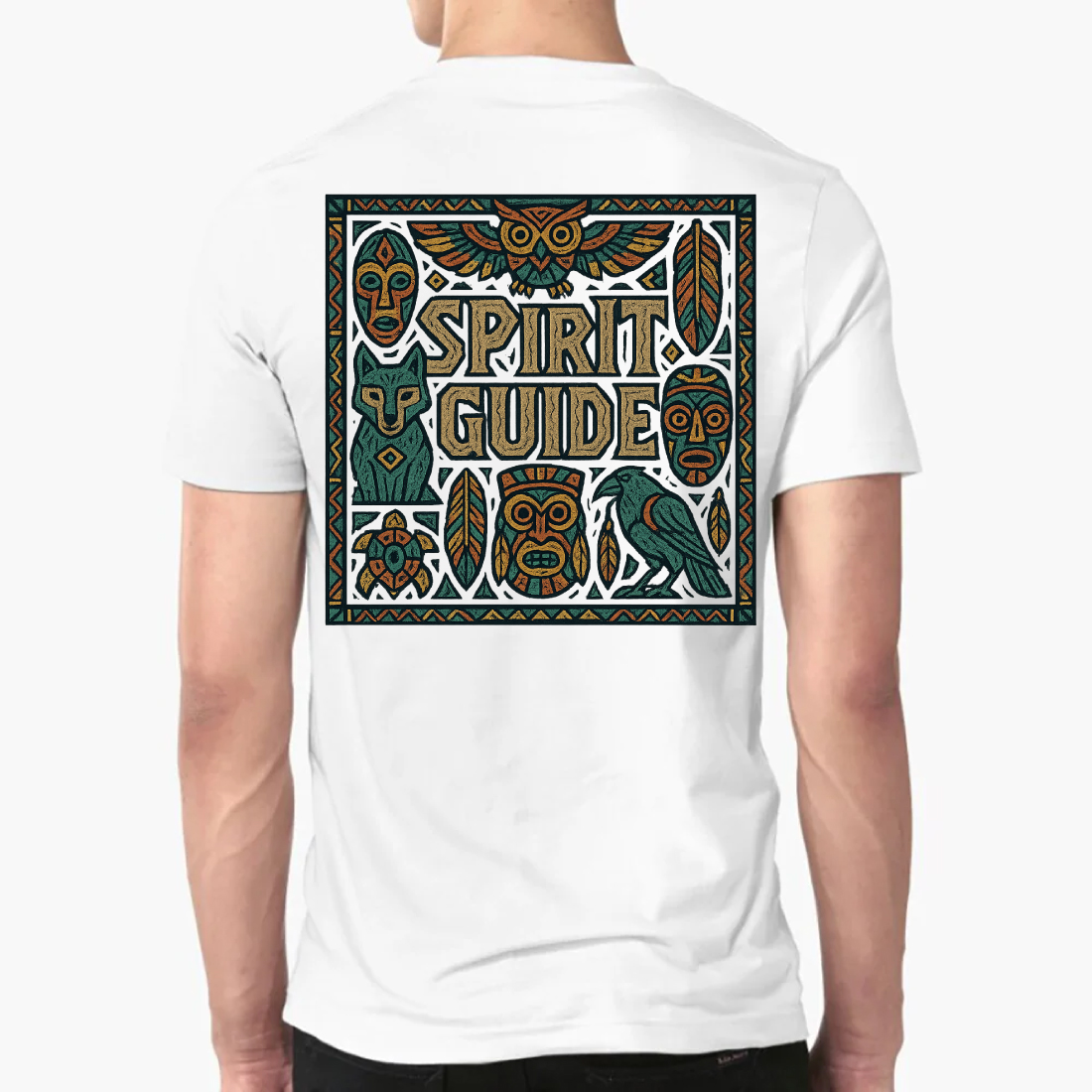 Spirit Guide Tribal Art T-Shirt Design - Native American Inspired Animal Totem Graphic Tee preview image.