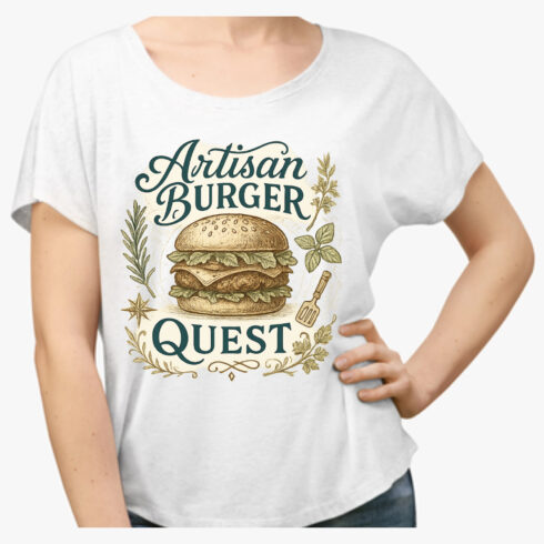 Artisan Burger Quest Vintage T-Shirt Design - Hand-Drawn Food Graphic cover image.