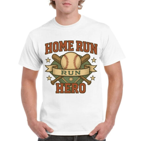 Home Run Hero Vintage Baseball T-Shirt Design with Crossed Bats and Stars cover image.
