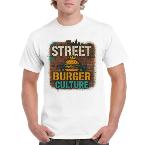 Street Burger Culture Urban T-Shirt Design - Grunge Food Graphic cover image.