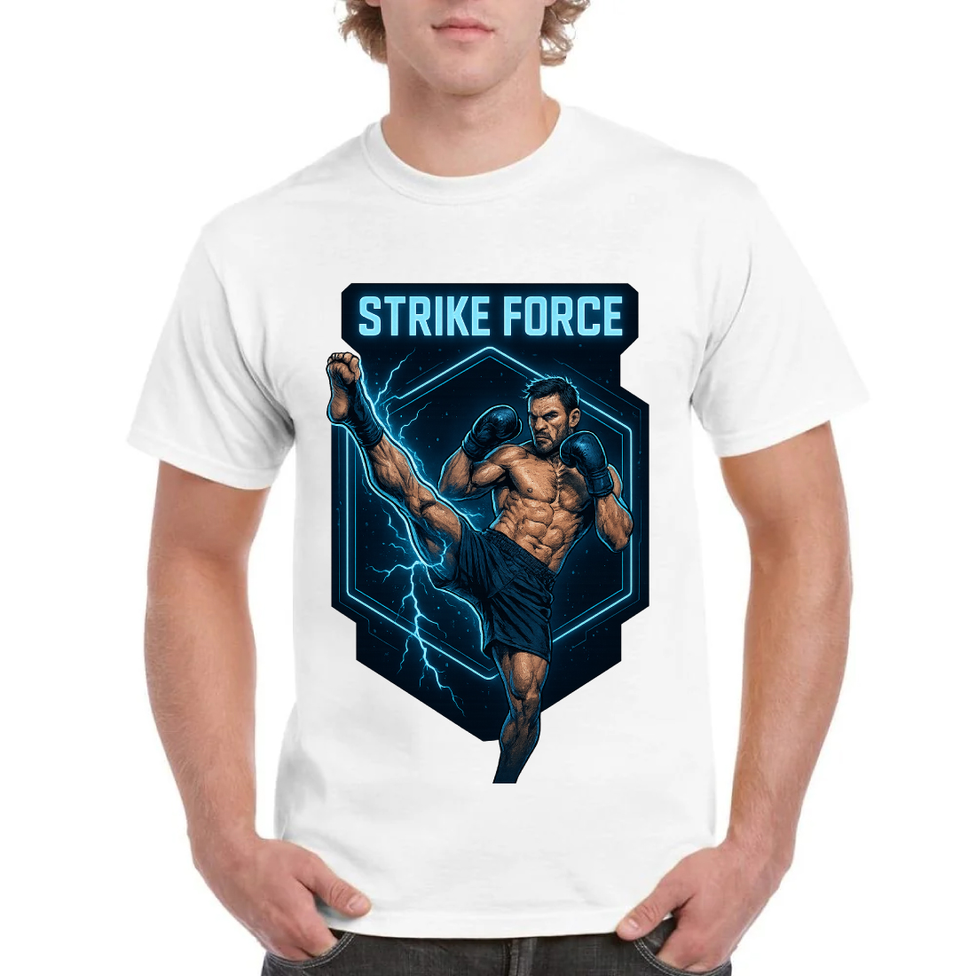 Strike Force Fighter T-Shirt Design - Combat Sports Martial Arts Graphic Tee Vector Art cover image.