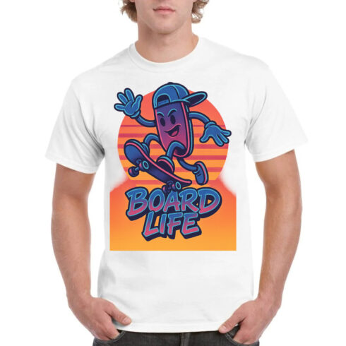 Board Life Retro Skateboard Character T-Shirt Design - 80s Vaporwave Skater Graphics cover image.