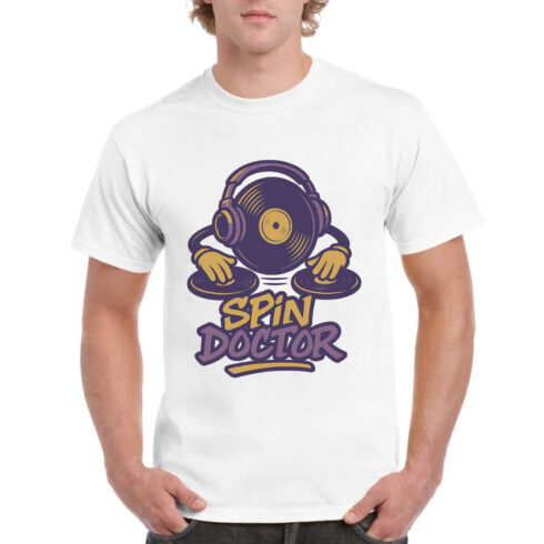 Spin Doctor DJ Vinyl Record Character T-Shirt Design - Retro Turntable Music Graphics cover image.