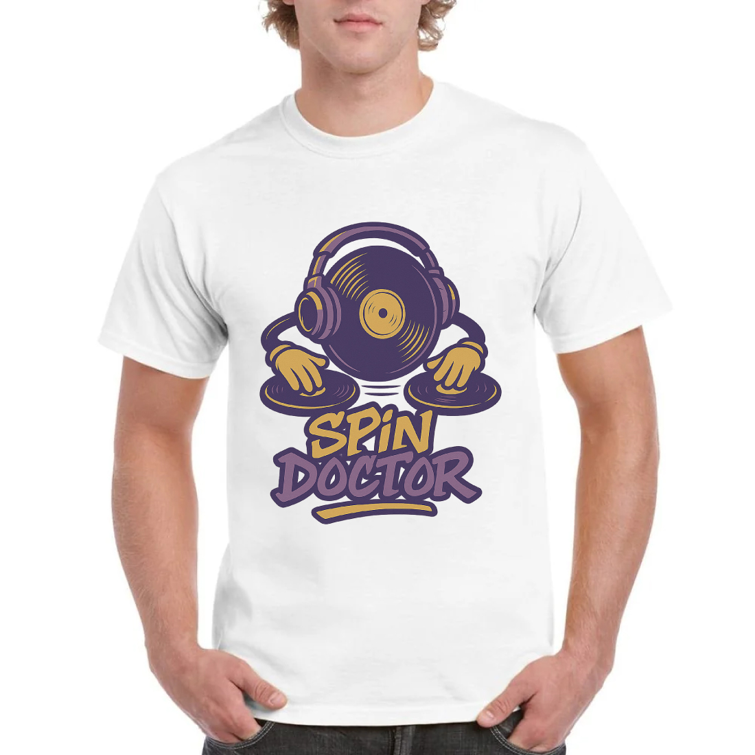 Spin Doctor DJ Vinyl Record Character T-Shirt Design - Retro Turntable Music Graphics cover image.