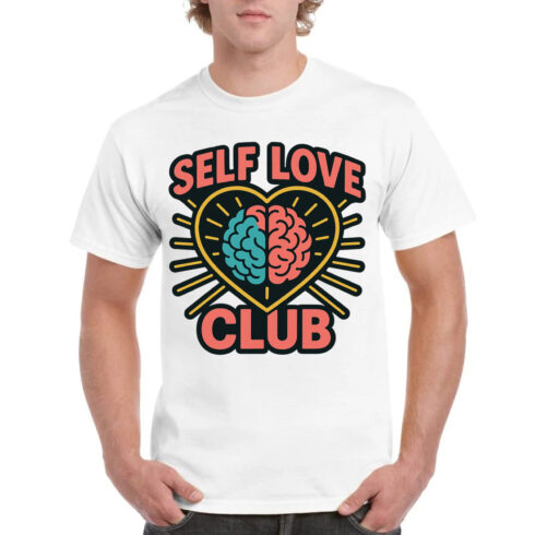 Self Love Club Brain Heart T-Shirt Design cover image.