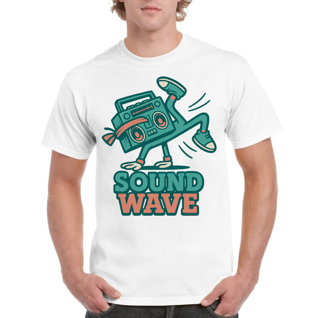 Sound Wave Retro Boombox Character T-Shirt Design - 80s Hip Hop Music Graphics cover image.