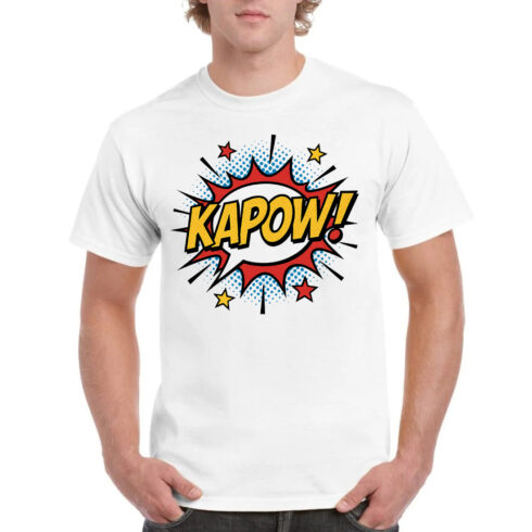 KAPOW Comic Book Pop Art T-Shirt Design - Retro Superhero Graphic Tee cover image.