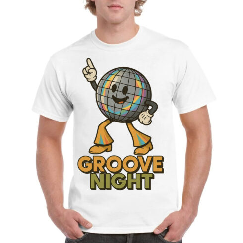 Groove Night Disco Ball Character T-Shirt Design - Retro 70s Dance Party Graphics cover image.