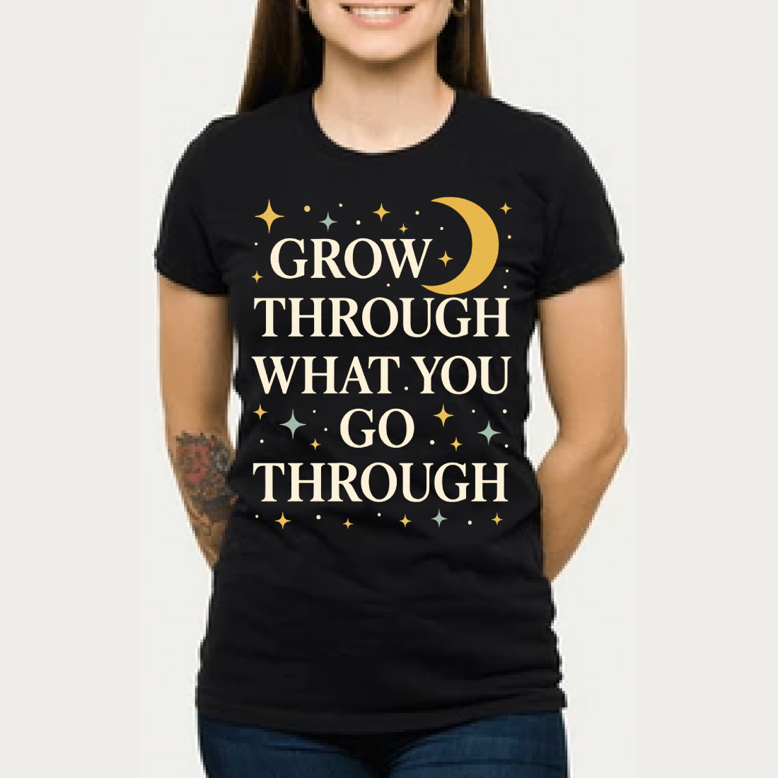 Grow Through What You Go Through Moon Stars T-Shirt Design cover image.