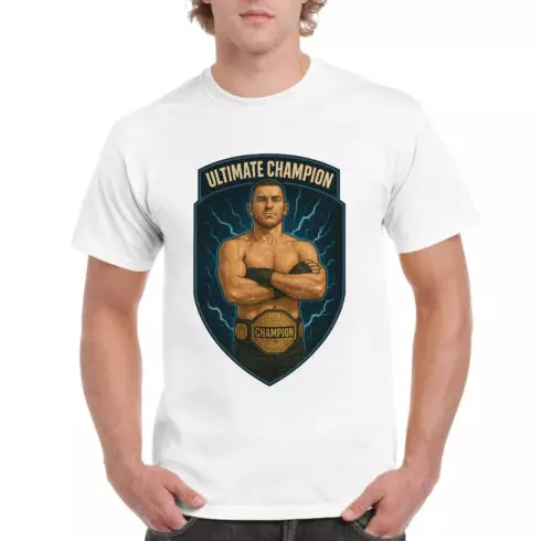 Ultimate Champion MMA T-Shirt Design - Championship Belt Fighter Vector Art cover image.