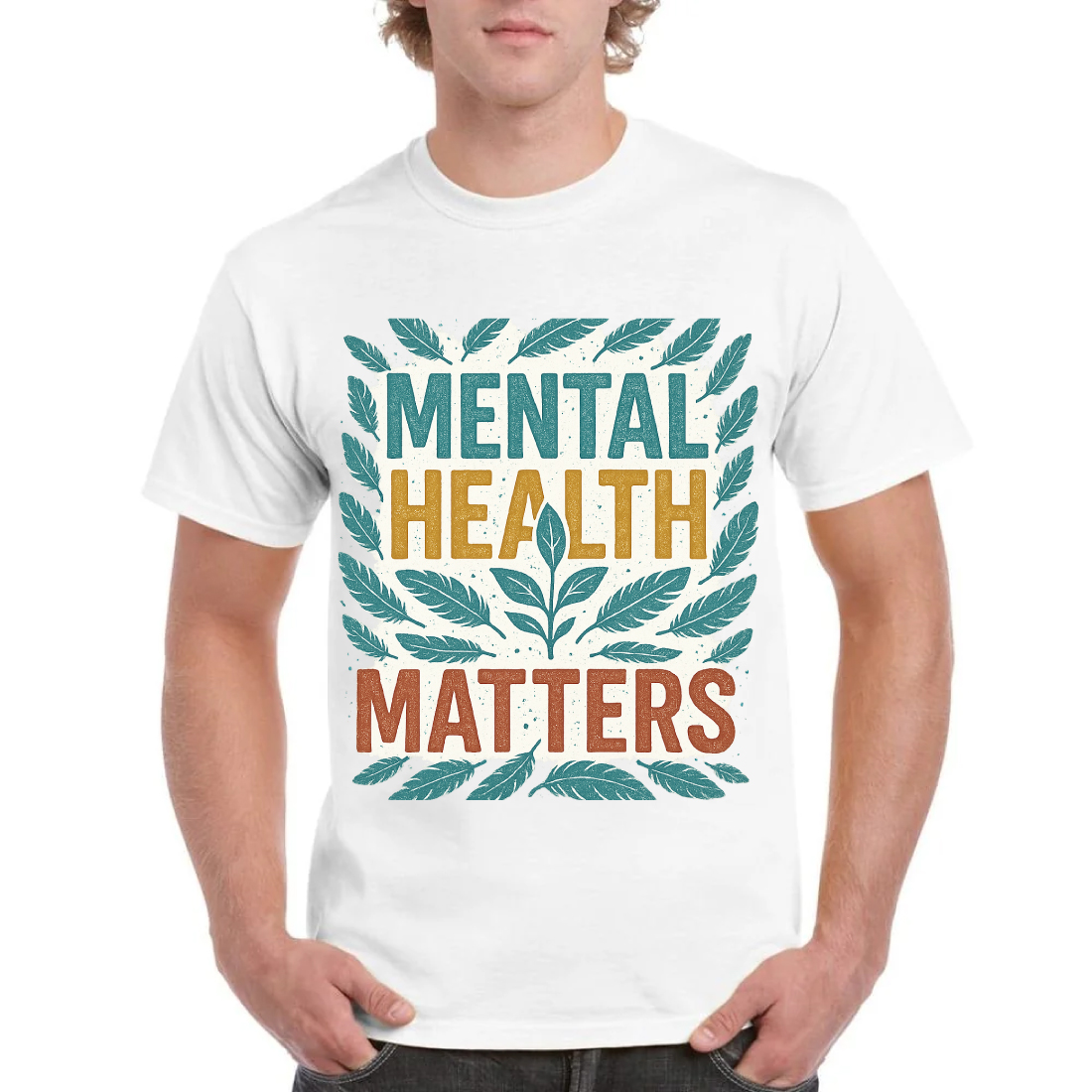 Mental Health Matters - Botanical Leaves Awareness T-Shirt Design cover image.