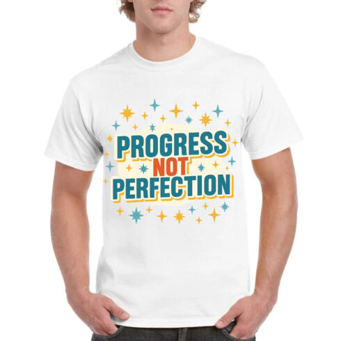 Progress Not Perfection - Celestial Stars Motivational T-Shirt Design cover image.