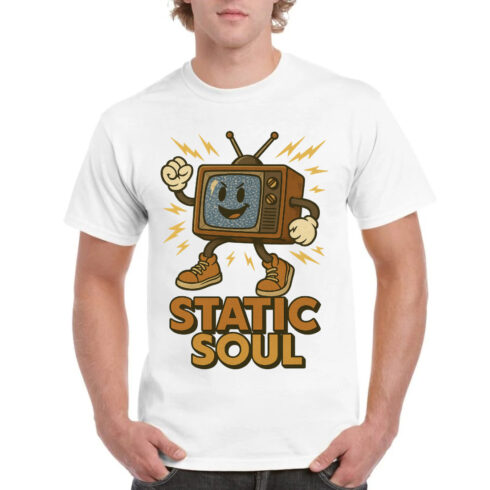 Static Soul Retro TV Character T-Shirt Design - Vintage Television Nostalgia Graphics cover image.