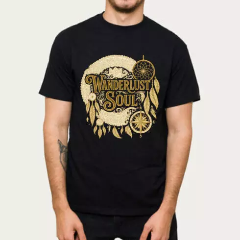 Wanderlust Soul Bohemian T-Shirt Design with Dreamcatchers and Compass cover image.