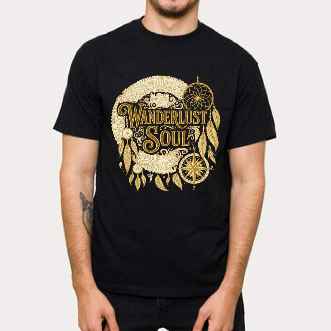 Wanderlust Soul Bohemian T-Shirt Design with Dreamcatchers and Compass cover image.