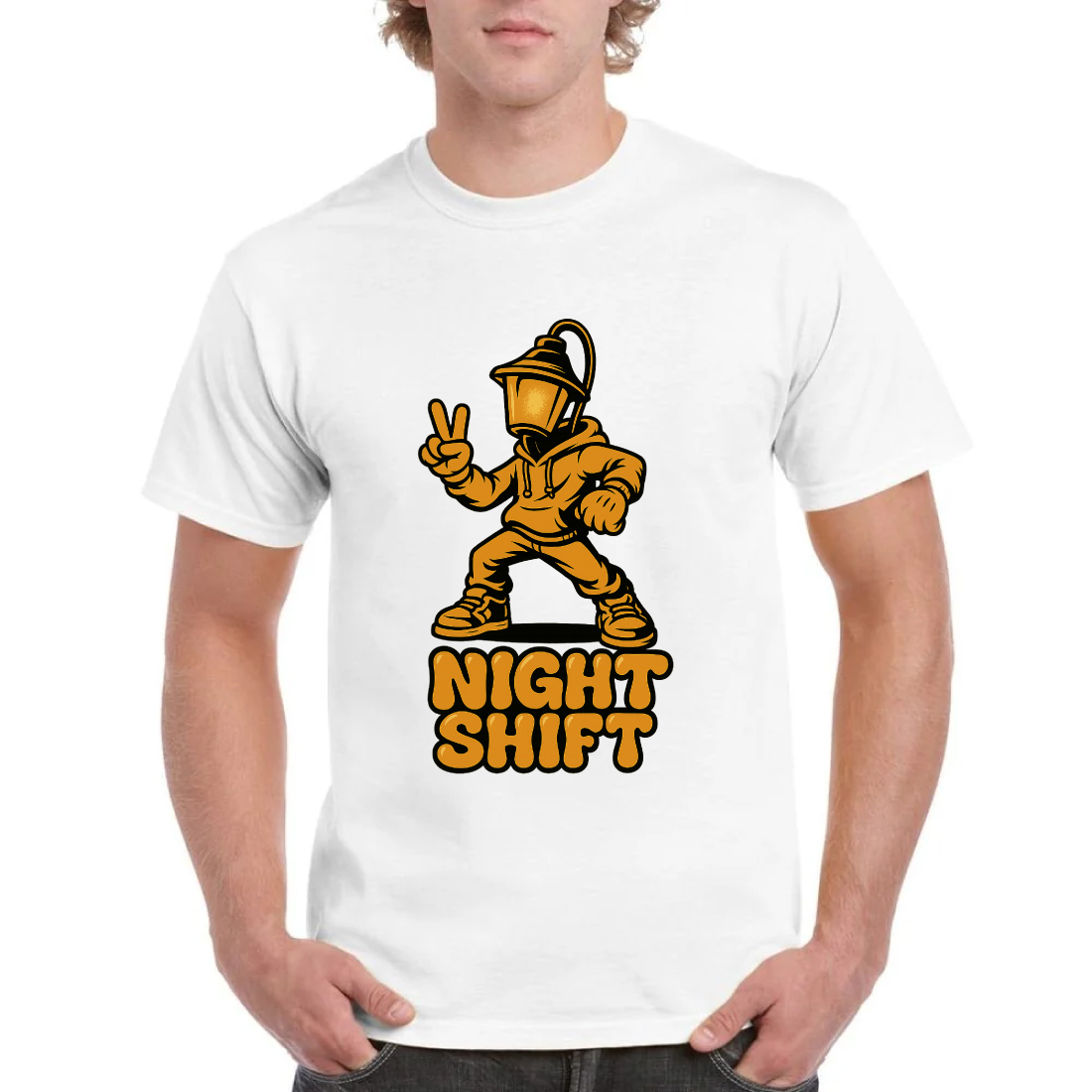 Night Shift Worker T-Shirt Design - Vintage Gas Mask Character Vector Graphic cover image.