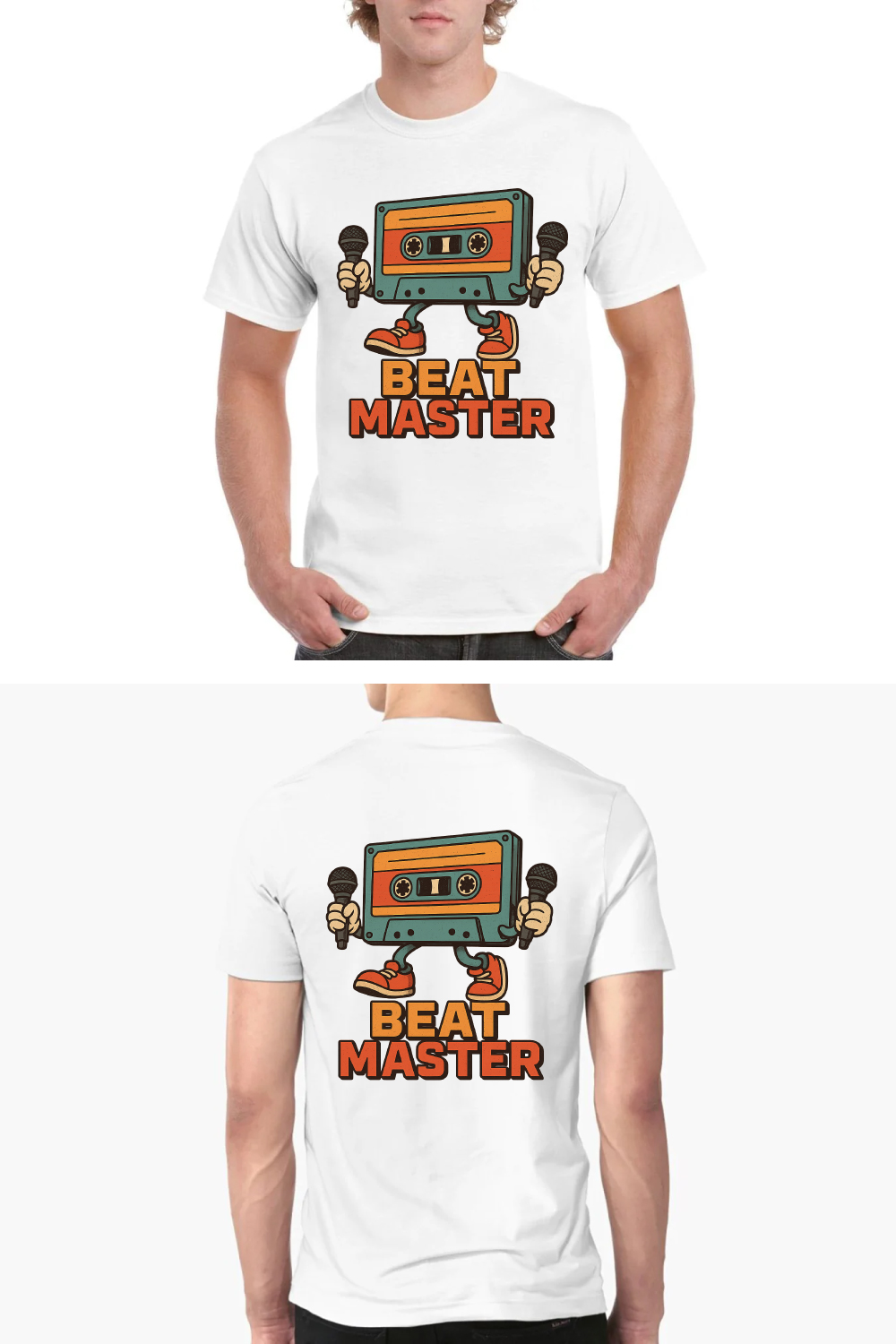 Beat Master Retro Cassette Tape Character T-Shirt Design - Vintage Music Hip Hop DJ Graphics pinterest preview image.