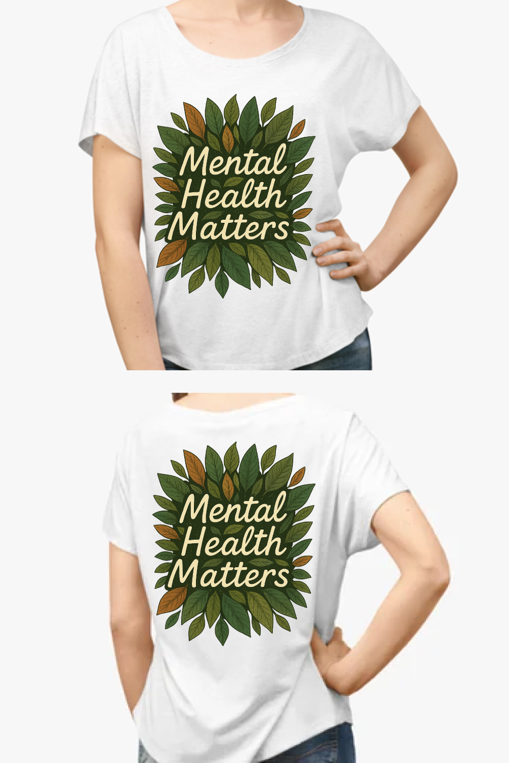 Mental Health Matters Leaf Wreath T-Shirt Design pinterest preview image.