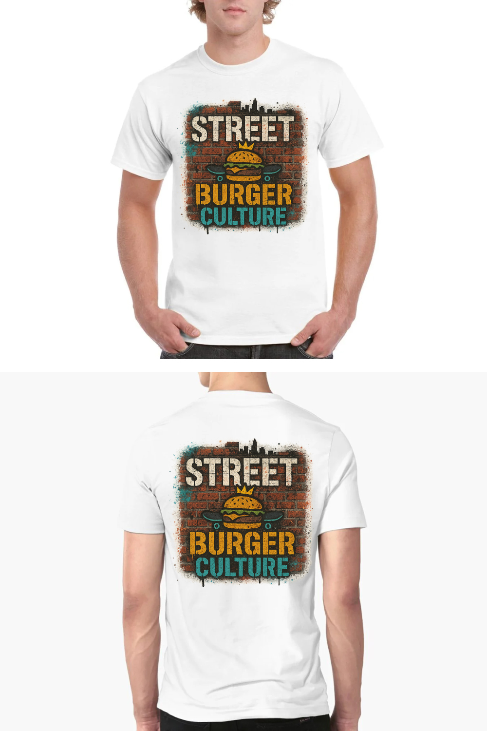 Street Burger Culture Urban T-Shirt Design - Grunge Food Graphic pinterest preview image.
