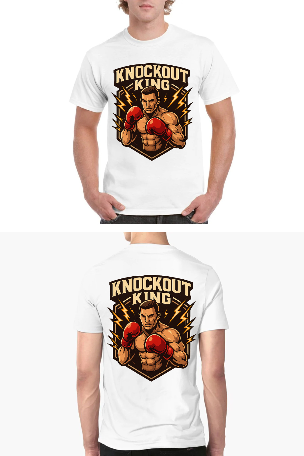 Knockout King Boxing Fighter T-Shirt Design Vector pinterest preview image.