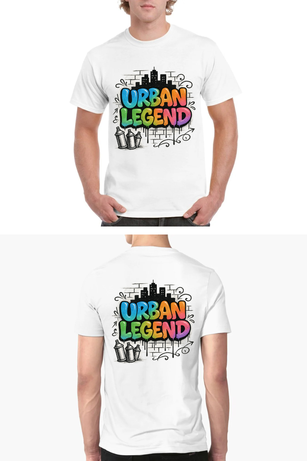 Urban Legend Graffiti Style T-Shirt Design with Street Art Elements pinterest preview image.