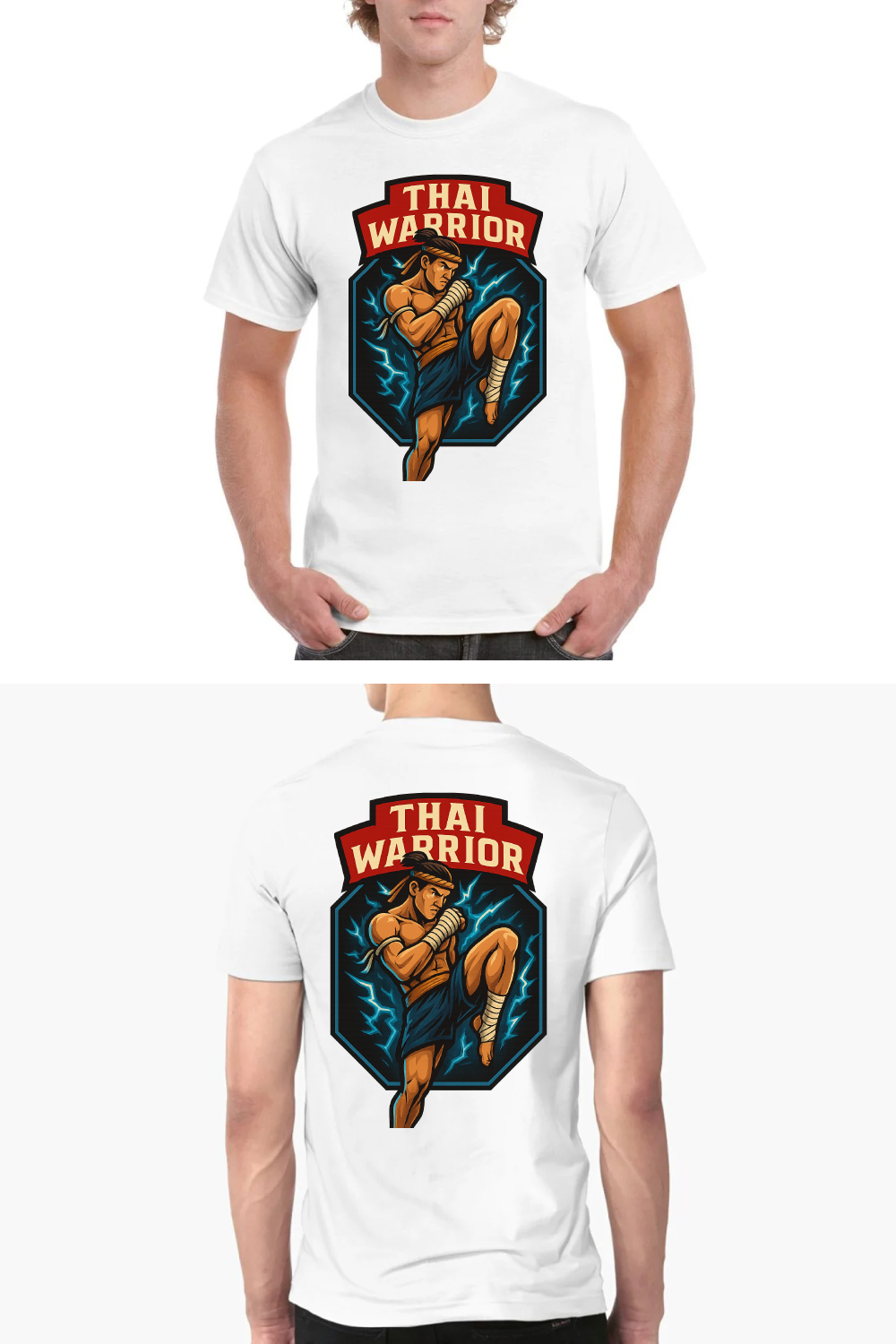 Thai Warrior Muay Thai Fighter T-Shirt Design Vector pinterest preview image.