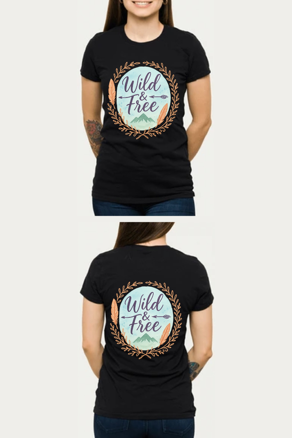 WILD & FREE T-shirt design pinterest preview image.