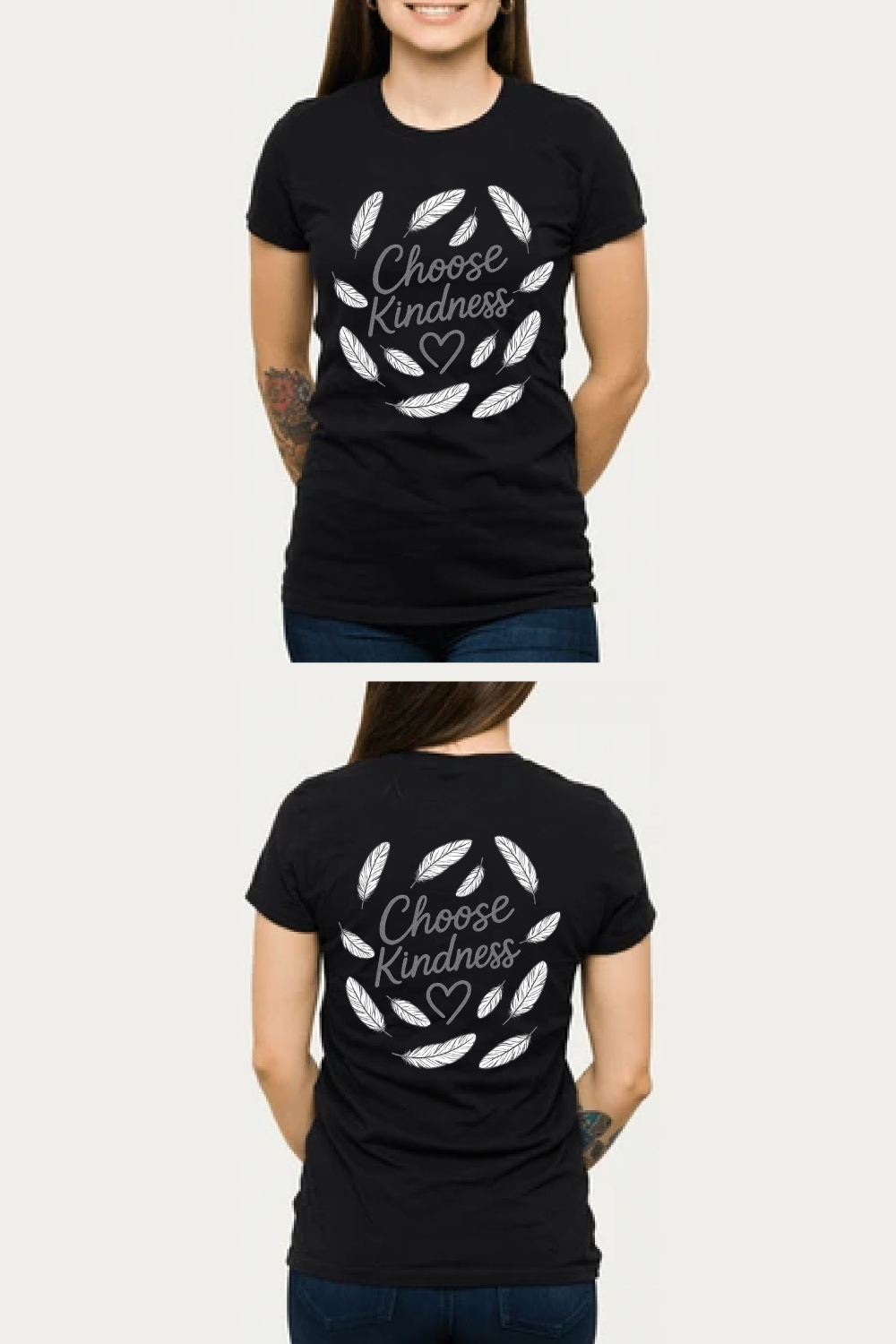 Choose Kindness – Feather Wreath Inspirational T-Shirt Design pinterest preview image.