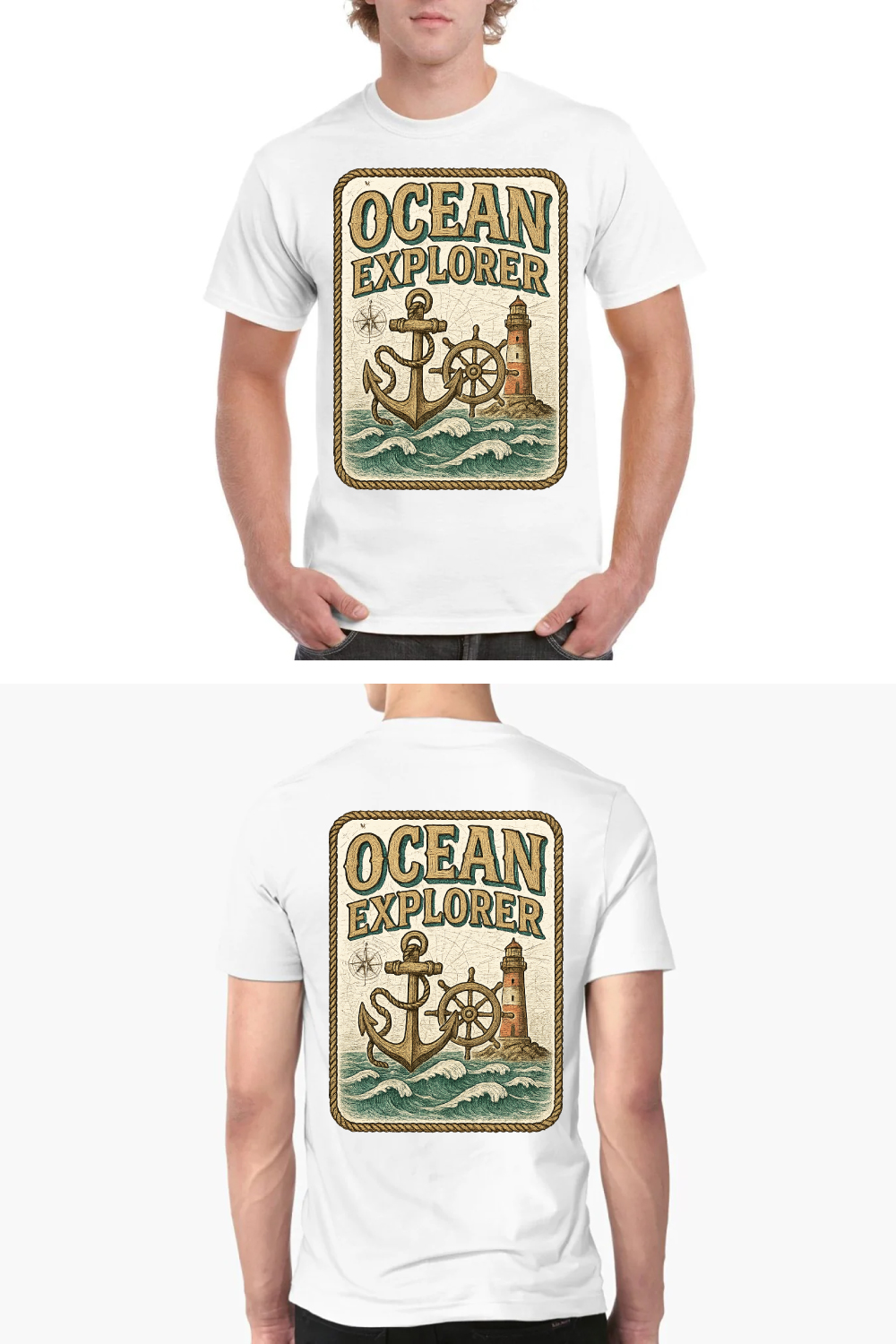 Ocean Explorer Vintage Nautical T-Shirt Design - Maritime Adventure Graphic Tee pinterest preview image.