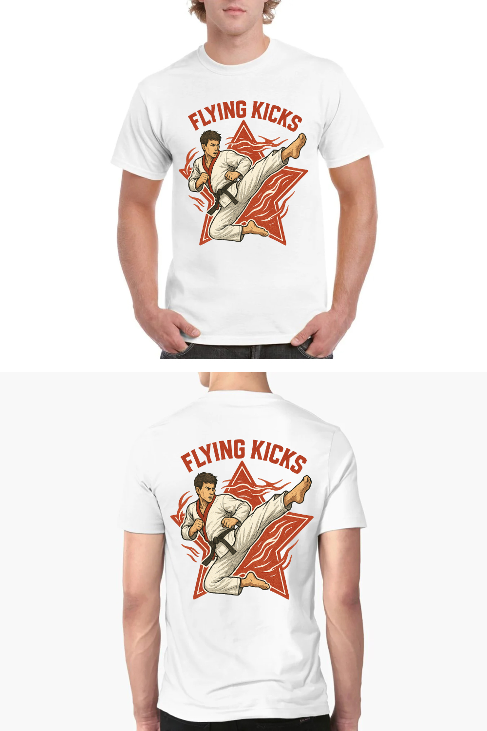 Flying Kicks Karate T-Shirt Design - Martial Arts Taekwondo Vector Art pinterest preview image.