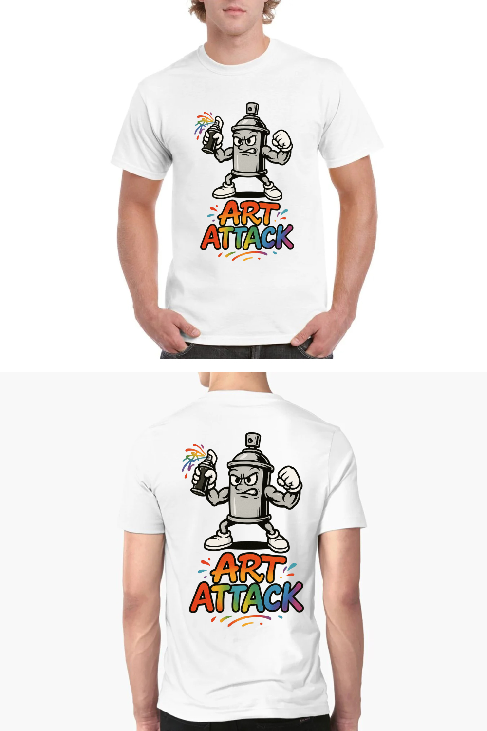 Art Attack T-Shirt Design - Graffiti Spray Can Character Vector Graphic pinterest preview image.