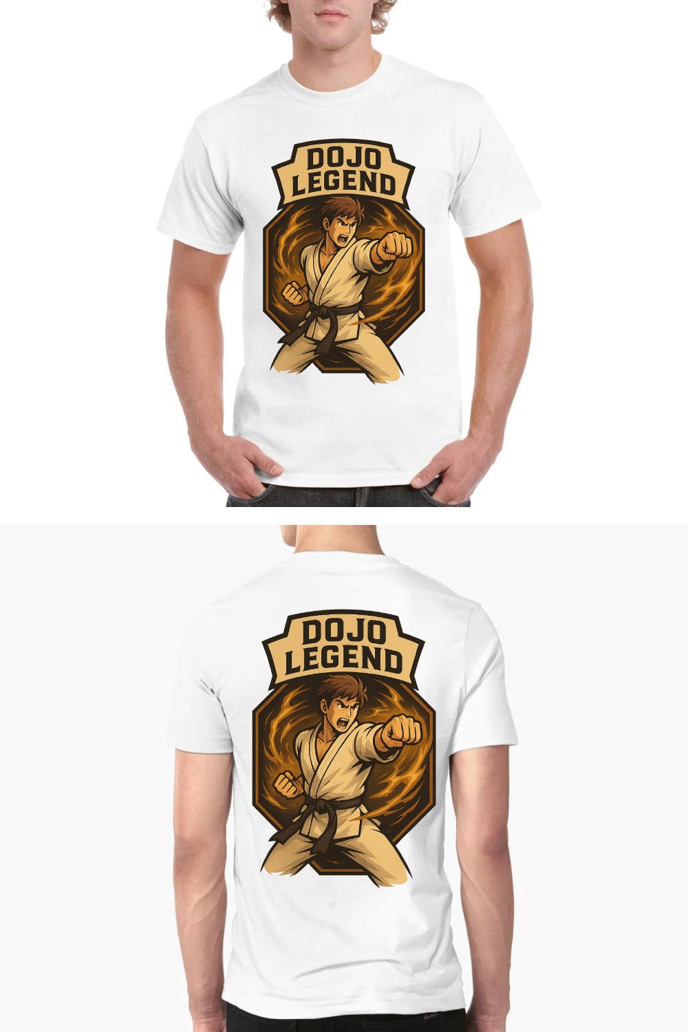 Dojo Legend Karate Fighter T-Shirt Design Vector pinterest preview image.