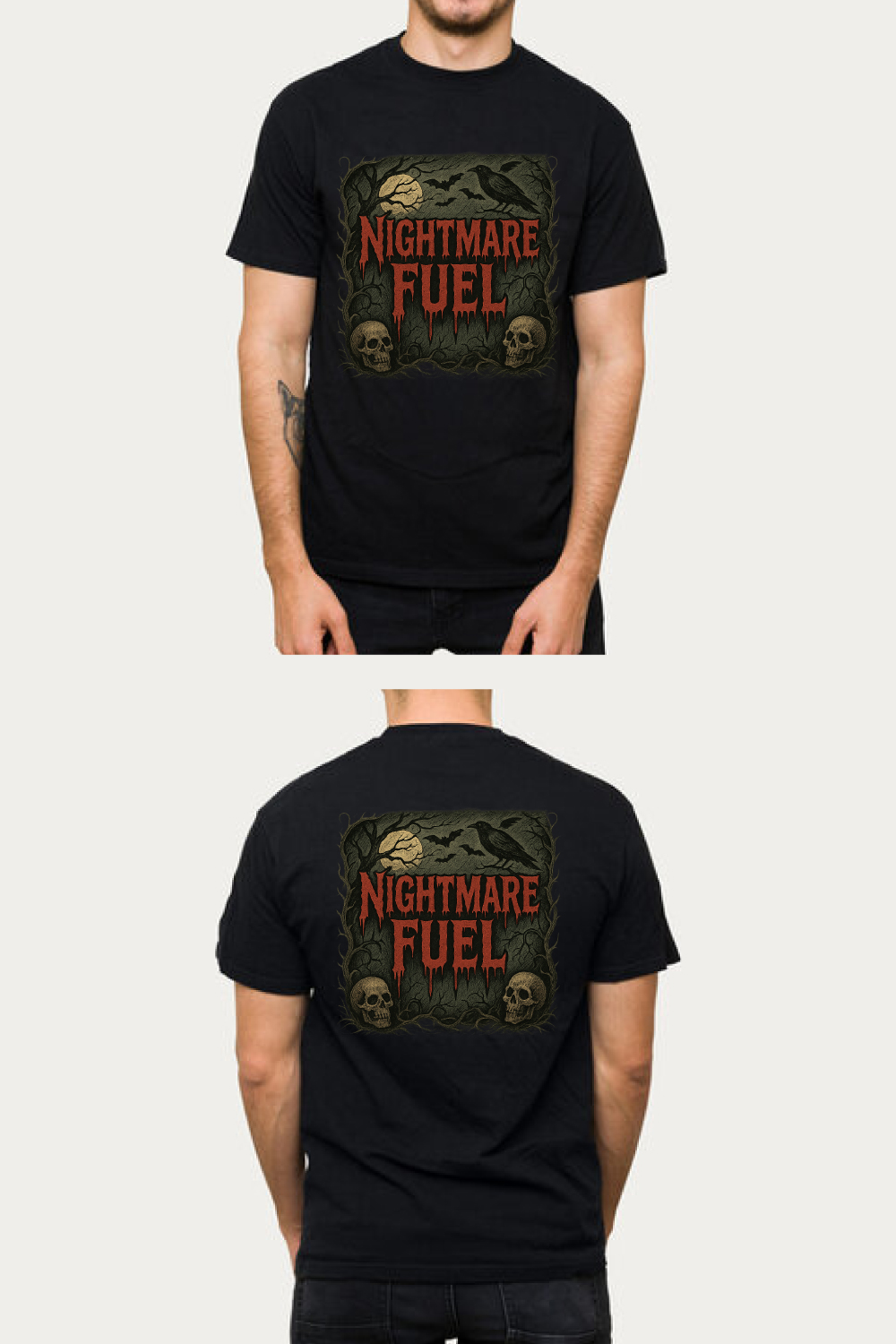 Nightmare Fuel Gothic Horror T-Shirt Design - Spooky Halloween Graphic Tee pinterest preview image.