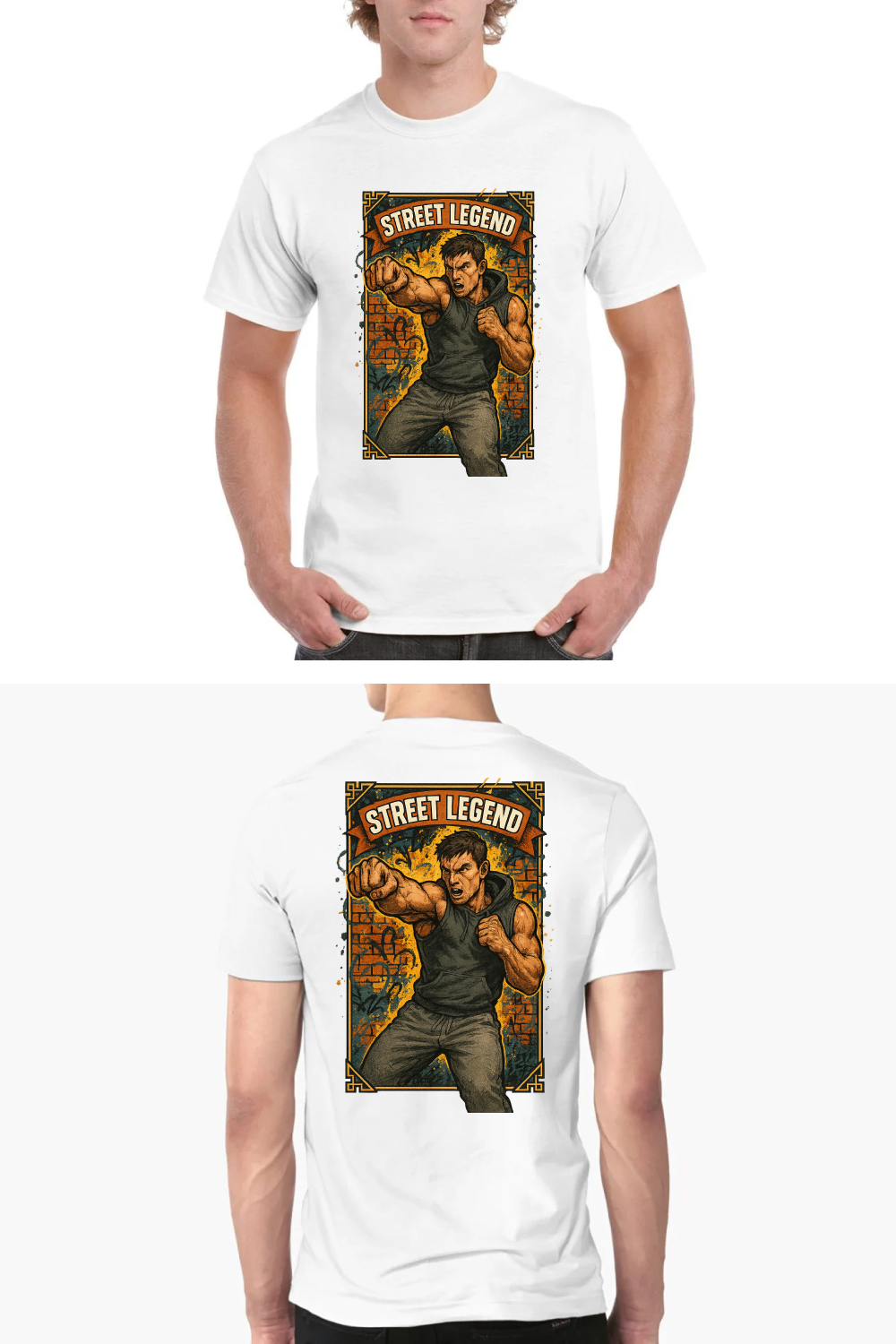 Street Legend Fighter T-Shirt Design - Urban Combat Street Art Vector pinterest preview image.