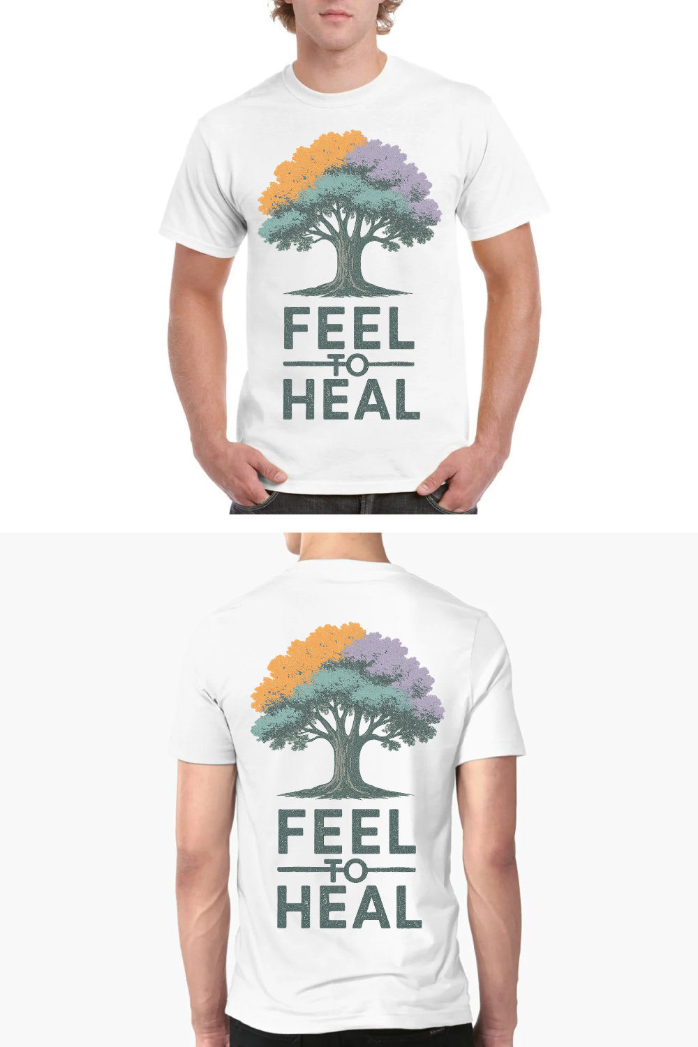 Feel to Heal – Emotional Growth Tree T-Shirt Design pinterest preview image.